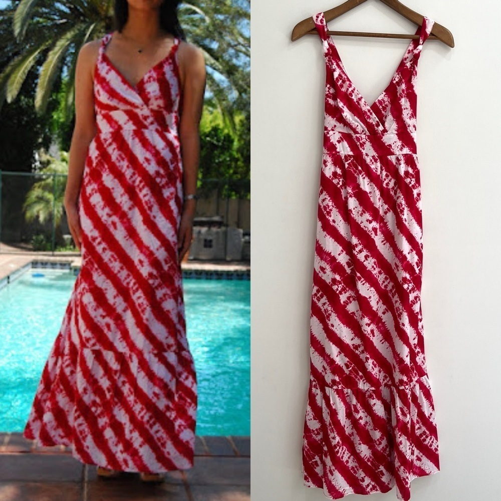 Calypso St. Barth hot pink tie-dye maxi dress 100% cotton resort wear summer 8